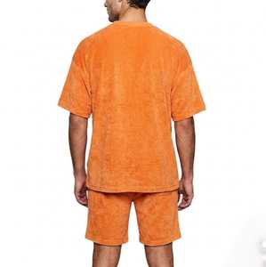 Conjunto de Camiseta y Pantalones Cortos de Tela de Rizo Naranja para Hombre, de Alta Calidad, Estilo Lujoso, Holgado, para Verano, Ropa de Playa y Urbana - Product Image 5