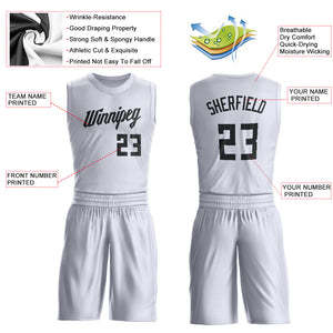 Ensemble d'uniformes de basketball blancs sans manches, maillot de l'équipe à col en V, short, logo personnalisé (avant/arrière) imprimé par transfert thermique, 100 % polyester - Product Image 2
