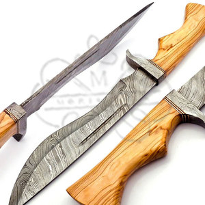 Cuchillo Bowie de Acero de Damasco Hecho a Mano, Hoja Afilada con Funda de Cuero, 256 Capas - Product Image 1