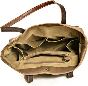 Vintage Cotton Shoulder <b>Laptop</b> Bag Work <b>Totes</b> Women Purse Satchel Travel Small Size Long Handle Zipper Closure Shopping Carry - Product Image 4