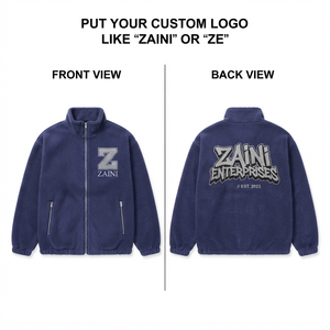 Premium 320 GSM Sherpa Polar Fleece Men <b>Jacket</b> Navy Blue Full Zip Custom Embroidery Chenille Patch Logo Winter Wear - Product Image 1