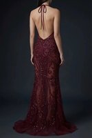 Robe de soirée longue sans manches, faite à la main, écologique, à motif floral géométrique, ornée de perles et de paillettes, coupe droite, de luxe, pour bal de promo