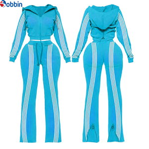 Conjuntos Deportivos de Moda para Mujer con Logotipo Personalizado, Pantalones Deportivos Bordados, Sudadera con Capucha y Cremallera, Top de Manga Larga, Conjunto de 2 Piezas - Product Image 3