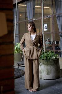 Casual femmes 100% Ramie Slouch cravate vestes motif à carreaux mince rabat avant poches latérales tissé coton remplissage bouton pour l'hiver - Product Image 5