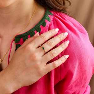 Anillo de Esmeralda Genuina con Corte Marquesa, Bañado en Oro Vermeil, Delicado, Apilable, Plata de Ley 925, Chapado en Oro de 14K, Joyería de Esmeralda Real de Laboratorio para Ella - Product Image 4