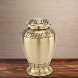 Adult Metal Cremation Urn for Human Ashes Satin <b>Gold</b> | <b>Large</b> Capacity Funeral Memorial Urn - Product Image 3