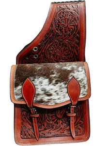 <b>Leather</b> Horse Western Saddle Bag with Heron Design and Hand <b>Tooled</b> Carving Premium Handmade Genuine <b>Leather</b> Equestrian Riding - Product Image 3