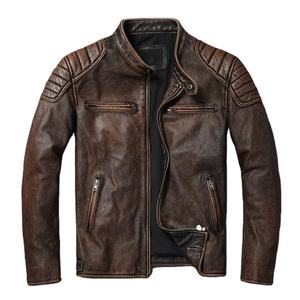 <b>Vintage</b> Yellow Brown Real Cowhide Genuine Leather Breathable Waterproof Windproof Sportswear <b>Jacket</b> Unisex Motorcycle Coat - Product Image 1