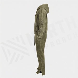 Custom Vintage Zip Up Tracksuits For Men Acid Wash Print Solid Pattern Summer Flares Pant High Quality Hoodie <b>Sweats</b> <b>Set</b> - Product Image 3