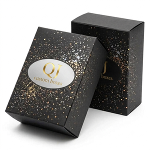 Boîte en carton rigide noir mat personnalisée avec logo pour parfums et cosmétiques, emballage en papier pailleté or, vente en gros - Product Image 3