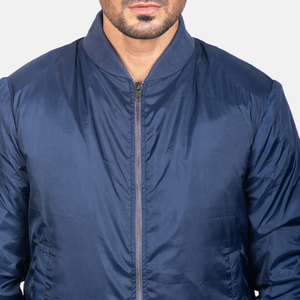Blouson bomber fin bleu marine pour homme, patchwork, couleur unie, polyester, imperméable, fermeture boutonnée, décontracté, pour l'automne - Product Image 6