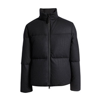 Veste matelassée noire pour homme à col montant, manteau d'hiver avec fermeture éclair, rembourrage épais en polyester, style décontracté, longueur standard