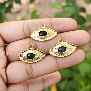 Natural blue labradorite eye shaped charm connector 18k gold plated brass single bail trendy spiritual pendant earrings findings - Product Image 4