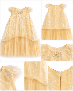 Vestido de Fiesta Elegante para Niñas, con Bordado, Tul, Volantes, Sin Mangas, Corte en A, Largo hasta la Rodilla, Estampado Floral |   Vestido de Princesa para Ocasiones Especiales - Product Image 3