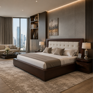 Modern Solid Teak Wood <b>Bed</b> <b>Frame</b> with Upholstered Headboard Bedroom Furniture Custom King <b>Queen</b> <b>Size</b> - Product Image 5