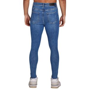 Vaqueros para hombre con efecto spray, azul medio, tiro alto, ajustados, elásticos, de mezclilla, estilo casual para el día a día, streetwear, ajuste ceñido - Product Image 2