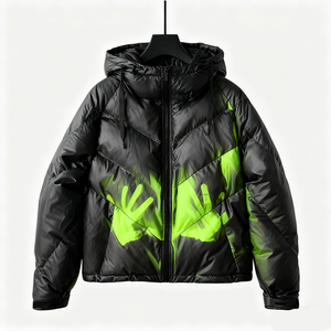 Chaqueta de lona personalizada con cuello alto, estilo hip hop, abrigo de invierno para hombre, termocrómica, reflectante, diseño oversize, cambio de color, con calefacción. - Product Image 1