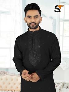 Proveedor de Kurta de hombre de manga larga y pijama de algodón con bordado de seda romana de 14 kg de la mejor calidad, procedente de la India. - Product Image 2