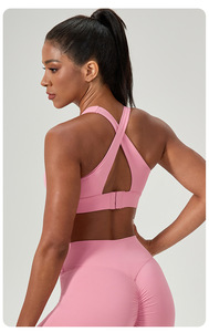 Soutien-gorge de sport pour femme, de bonne qualité, respirant, sans couture, en Spandex/Polyester, imprimé par transfert thermique, extensible, à maintien élevé - Product Image 4