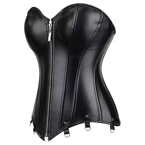 Women's Black PU Leather <b>Corset</b> Zipper Front Body Shaper Firm Control Bustier Top Shapewear Vest Adult Breathable Design - Product Image 3