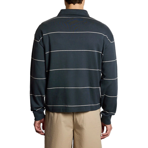 Polo à rayures rugby, coupe classique, gris clair chiné, personnalisé, vintage, respirant, décontracté, en coton tricoté de qualité supérieure pour homme - Product Image 2