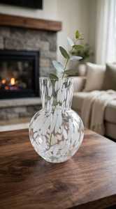 Vase de table moderne en verre soufflé à la main, design éclaboussures blanches, transparent, écologique, centre de table de mariage, décoration pour la maison et la salle à manger - Product Image 2