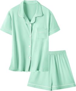 2 Pieces Set Home Wear Sleep Pajama <b>for</b> Women Short Sleeves100% Combed Cotton Fabric Breathable Girls <b>Summer</b> <b>Pyjama</b> Night Wear - Product Image 1