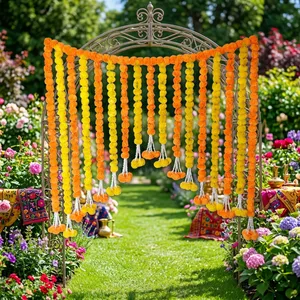 Guirnalda de Flores Artificiales de Caléndula con Cuerdas Colgantes y Borlas en Naranja y Amarillo para Decoración de Bodas, Festivales y Hogar - Product Image 5