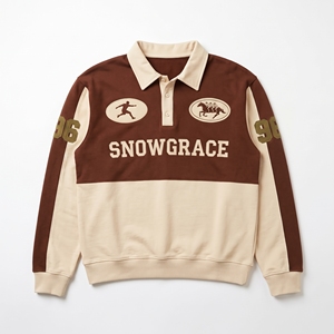 เสื้อรักบี้แขนยาว Snowgrace ปักโลโก้ คอปกพับได้ ทรงปกติ เสื้อผ้าสำหรับผู้ใหญ่แบบยูนิเซ็กส์ - Product Image 1
