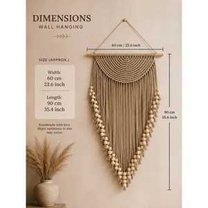 Décoration murale en macramé avec perles naturelles en forme de triangle, décoration d'intérieur, pièce d'art pour le salon, emballage en une seule pièce - Product Image 2