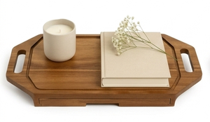 Plateau de service en bois d'acacia, assiette à steak en bois, plateau rectangulaire pour aliments avec rainures profondes, planche à viande sculptée antidérapante, plateau personnalisable - Product Image 3