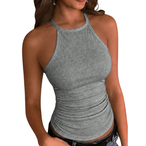 Camiseta sin mangas acanalada para mujer, estilo racerback, ajustada, elástica, de spandex/poliéster, de secado rápido, transpirable, informal, suave, para verano - Product Image 1