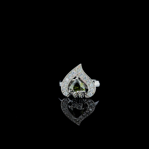 Charming <b>Emerald</b> Heart <b>Silver</b> <b>Ring</b> with Prong Set Green Gemstone and White CZ Border for Professional Jewelry Resellers - Product Image 3