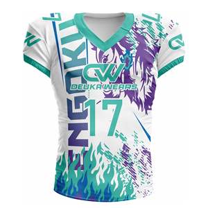 Maillot de football américain personnalisé OEM/ODM avec nom et numéro du joueur, sublimation, respirant, séchage rapide, 100% polyester, maille, col en V - Product Image 1
