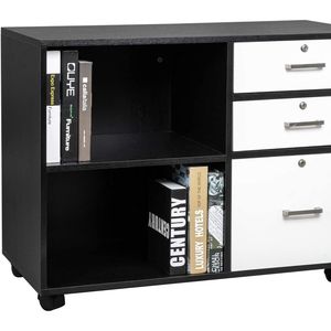 Spedizione Gratuita: Mobile da Ufficio in Legno 90x40 cm con 3 Cassetti e 2 Ripiani Aperti, Supporto per Stampante con Ruote - Product Image 2