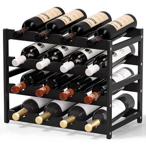 Porte-vin de table moderne noir mat pour 16 bouteilles, rangement pour comptoir de cuisine, organisateur de vin autoportant à 4 niveaux - Product Image 3