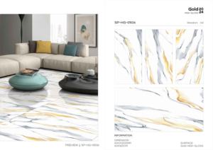 กระเบื้องพอร์ซเลนสีทองผิวมันเงาขนาด 60x120 ซม. 600x1200 มม. 24x48 นิ้ว สำหรับตกแต่งผนังและพื้นภายในบ้านอย่างหรูหรา - Product Image 5