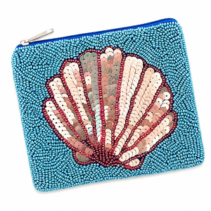 Handmade Mermaid Shell Beaded Coin Purse Coastal Fashion Zipper <b>Pouch</b> Boutique Gift 5 Inch 100g - Product Image 3