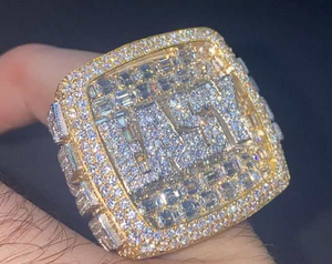 Lab Grown Diamond Square Signet <b>Ring</b> Yellow Gold Iced Out Statement <b>Ring</b> Luxury Hip Hop Jewelry For <b>Men</b> Unisex Gift - Product Image 1