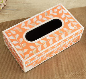 Caja de pañuelos con incrustaciones de hueso de nuevo diseño, decorativa y de almacenamiento, color naranja. - Product Image 1