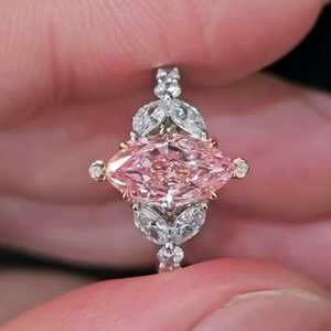 Anillo de compromiso de plata 925 original con moissanita rosa de 2 quilates, corte marquesa, para ocasiones especiales, bodas, para novias - Product Image 2