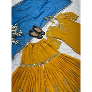 Hermoso Mono de Fiesta con Secuencia de Trabajo Elegante Top Sharara para Ocasiones Especiales - Product Image 4