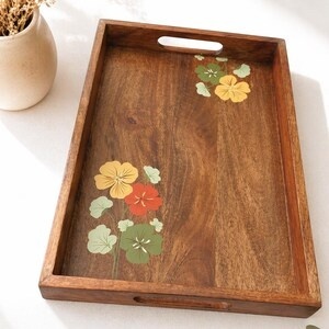 Plateau de service décoratif en bois d'acacia, design personnalisé, vaisselle de luxe, plateau de service alimentaire, prix d'usine en gros, B2B - Product Image 3