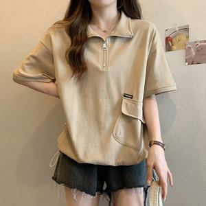 เสื้อยืดคอปกโปโลแขนสั้นผู้หญิงฤดูร้อนดีไซน์ใหม่ 2XL 3XL 4XL พลัสไซส์ทรงเข้ารูปไหล่ตก - Product Image 3
