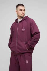 ชุดวอร์มฮู้ดดี้ทรงโอเวอร์ไซส์ แขนเสื้อแบบแร็กแลน ซิปยาว ปักลาย สไตล์สตรีทแวร์สุดเท่ห์ สำหรับผู้ชาย พรีเมียม พร้อมกางเกงจ็อกเกอร์ - Product Image 3