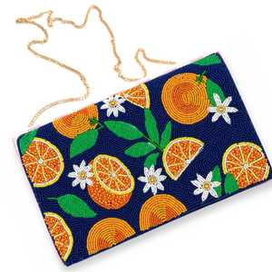 Bolso de Mano Rectangular de Lona Hecho a Mano de Saints Headshoppe Preppy Boutique con Patrón de Bordado Floral Naranja - Product Image 3
