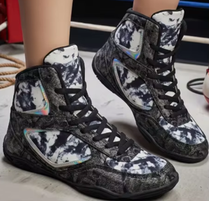 Custom Brand High Top Wrestling Training Shoes <b>Tie</b> Dye Black <b>White</b> PU Durable All Seasons Customized Logo & Material - Product Image 5
