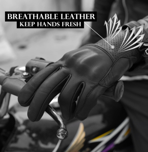 Gants de moto en cuir pleine fleur de qualité supérieure - Compatibles avec les écrans tactiles, respirants, équipement de protection pour le sport, légers - Product Image 4
