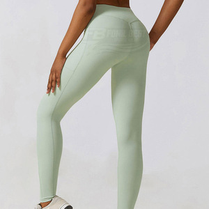 Wholesale High Quality Solid High Waist Tummy Control Breathable Full Length Yoga <b>Legging</b> <b>Pocket</b> Four-Way Stretch 220g - Product Image 5