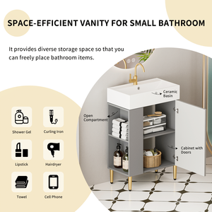 21.6\" Open Shelf Bathroom Vanity Soft Closing Door Ceramic Sink Cloakroom Storage Cabinet Left <b>Side</b>-Modern Open Vanities - Product Image 3